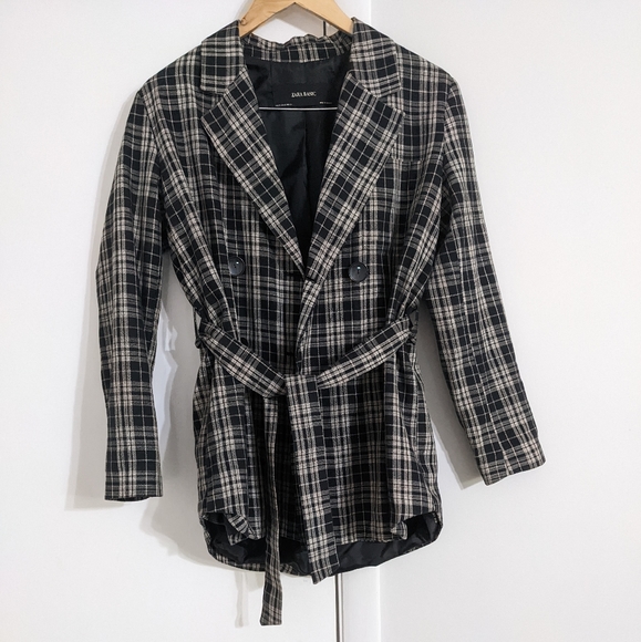 ZARA Basic Plaid Business Professional Double Breasted Jacket Blazer Size XS - Picture 2 of 7